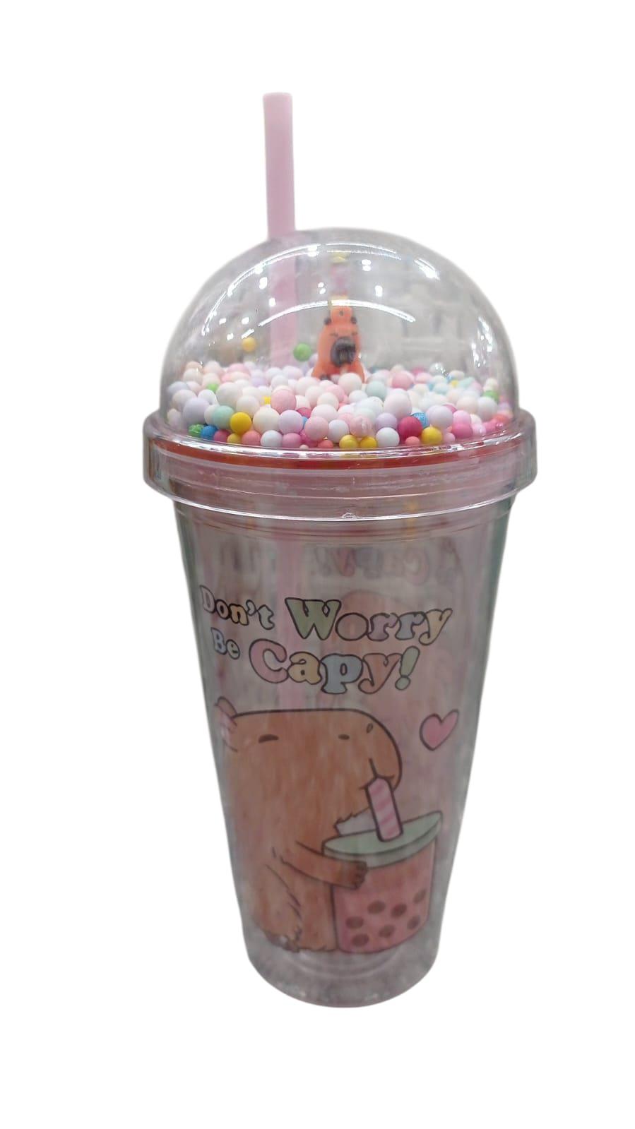 VASO ACRILICO CAPIBARA CON TAPA Y SORBETE