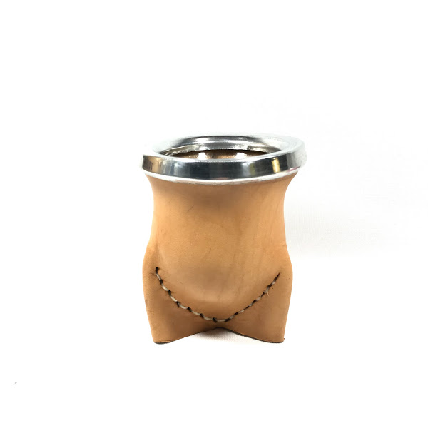 Mate crudo  vidrio/cuero  11x9cm