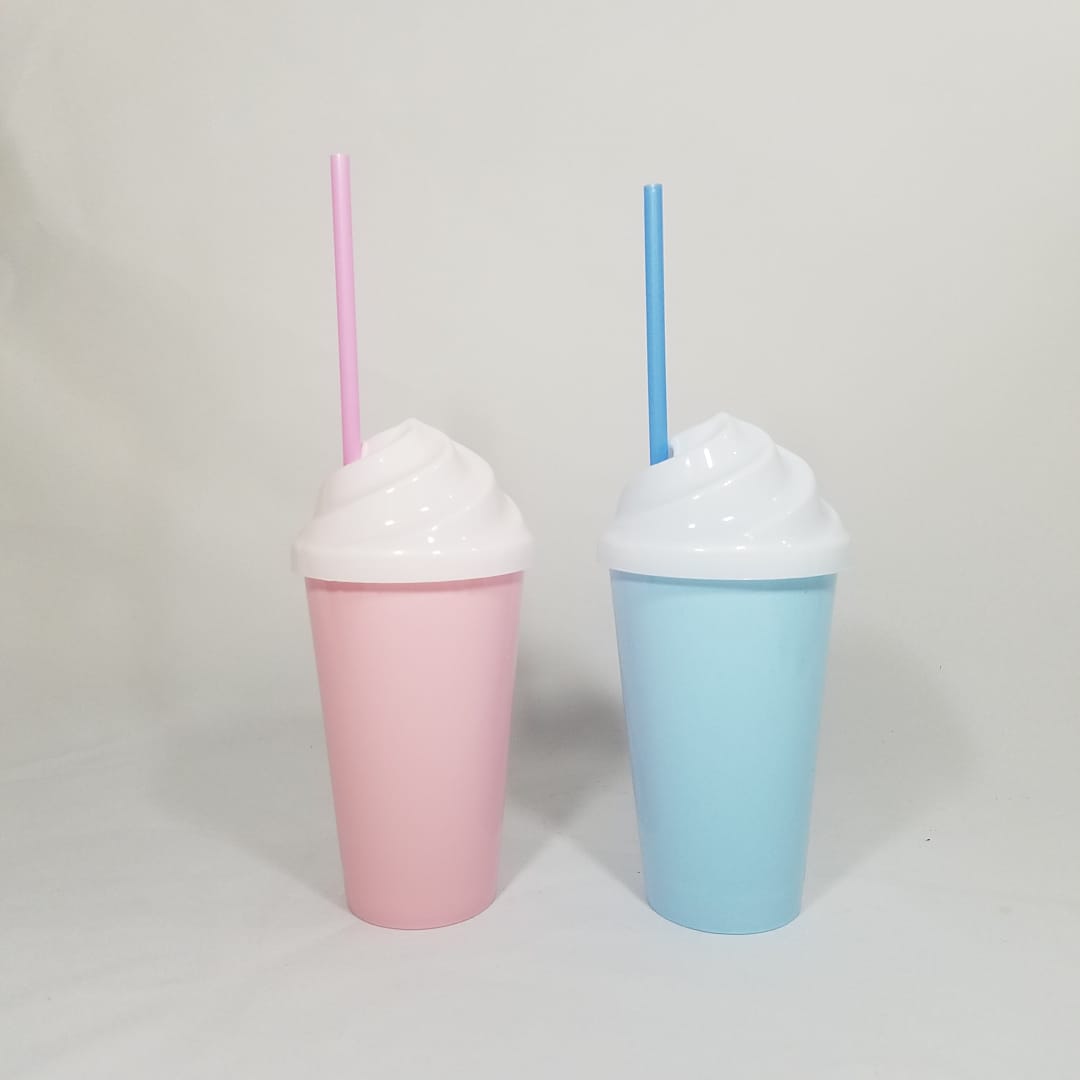 Vaso helado con sorbete   plástico  400ml  16x8cm