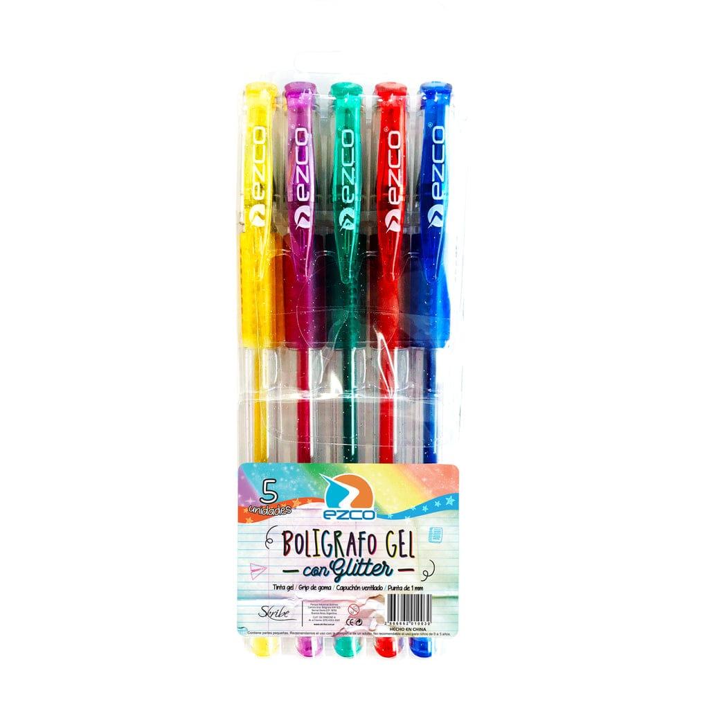 BIROMES DE TINTA GEL CON GLITTER X 5 UNIDADES EZCO