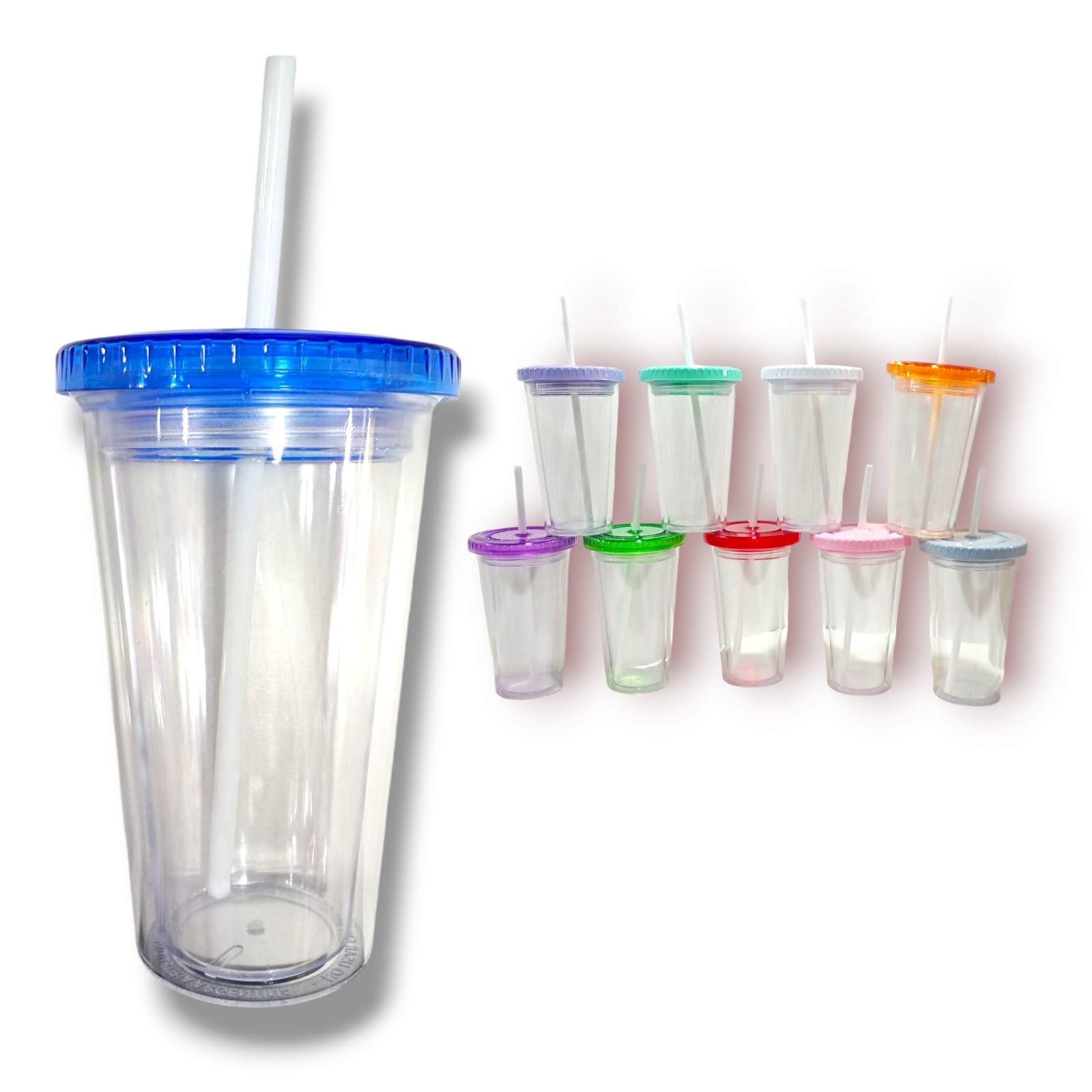 VASO ACRILICO CON TAPA Y SORBETE 500C.C.