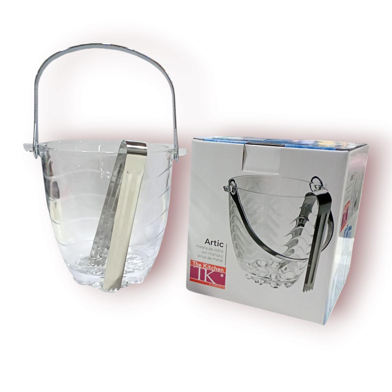HIELERA VIDRIO CON MANIJA+PINZA DE METAL EN CAJA
