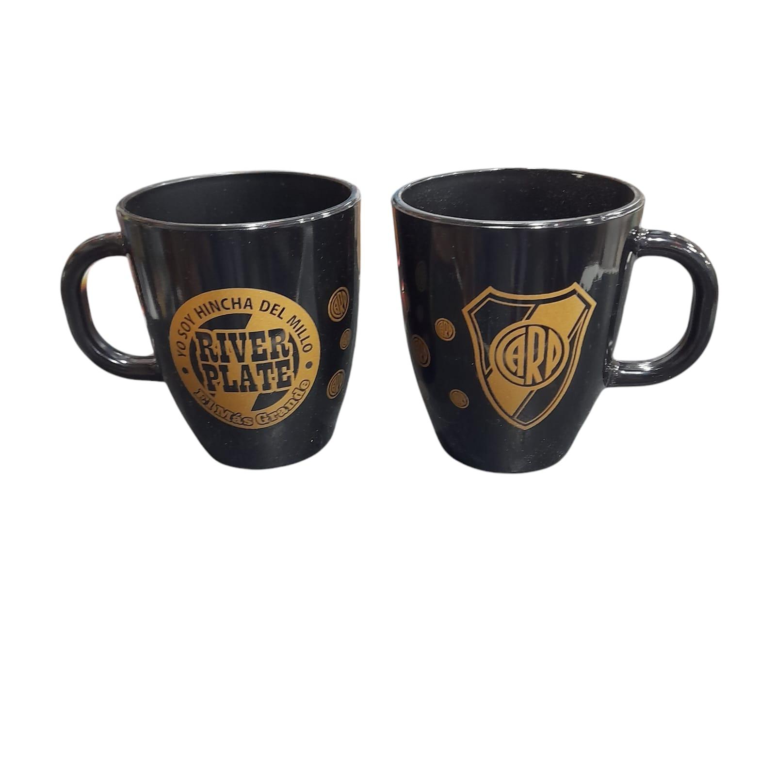 TAZA VIDRIO RIVER NEGRA ESTAMPADA