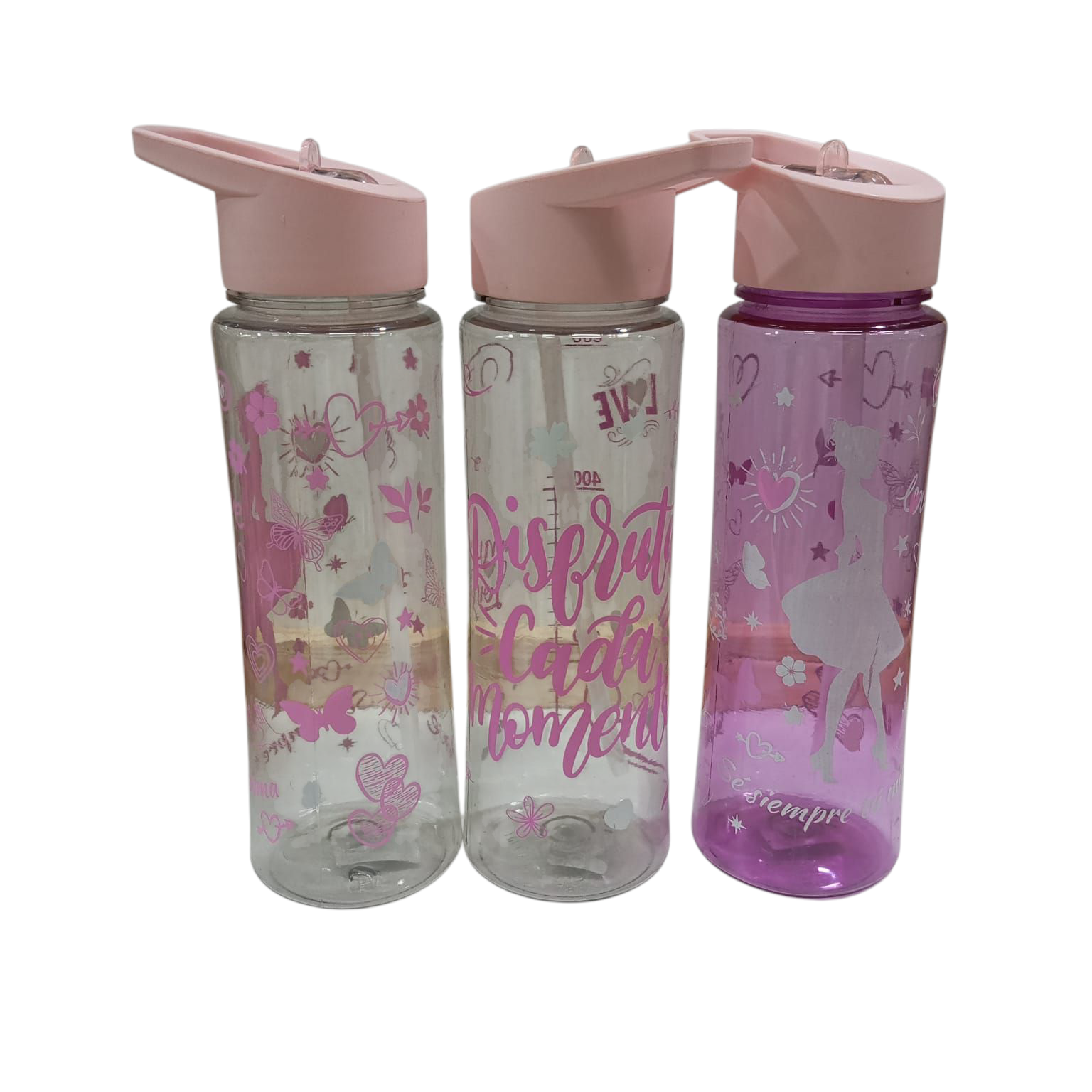 BOTELLA PLASTICA CON TAPA Y BOMBILLA ESTAMPADA 500CC