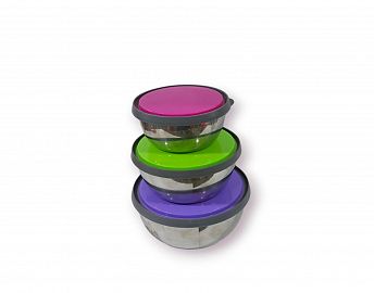 TUPPER DE ACERO INOXIDABLE CON TAPA SET X 3 UNIDADES 