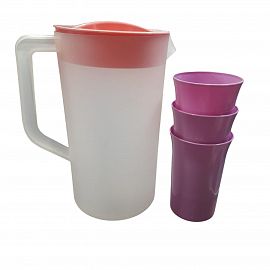 JARRA PLASTICA CON TAPA Y PICO VERTEDOR 2.25LTS+3 VASOS
