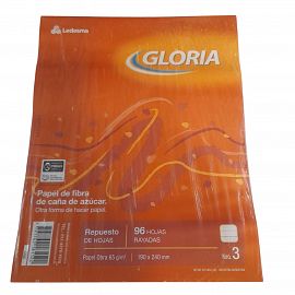 REPUESTO DE HOJAS N*3 X 96 HOJAS RAYADAS GLORIA